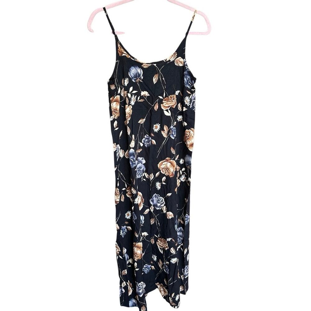 Vintage Anxiety Floral Midi Tank Dress Black Size Medium Made in the USA‎